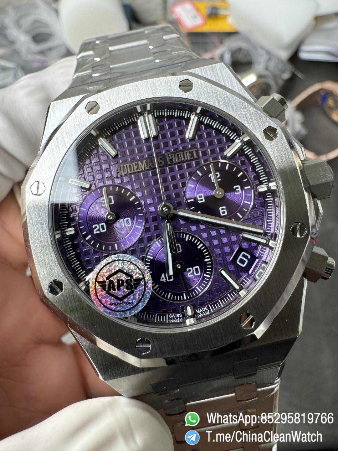 APS Factory Super Clone AP Royal Oak Chrono 26240 Purple Dial on Stainless Steel Case and Bracelet SuperClone 4401 Movement 04 APS Factory Super Clone AP Royal Oak Chrono 26240 Purple Dial on Stainless Steel Case and Bracelet SuperClone 4401 Movement 04
