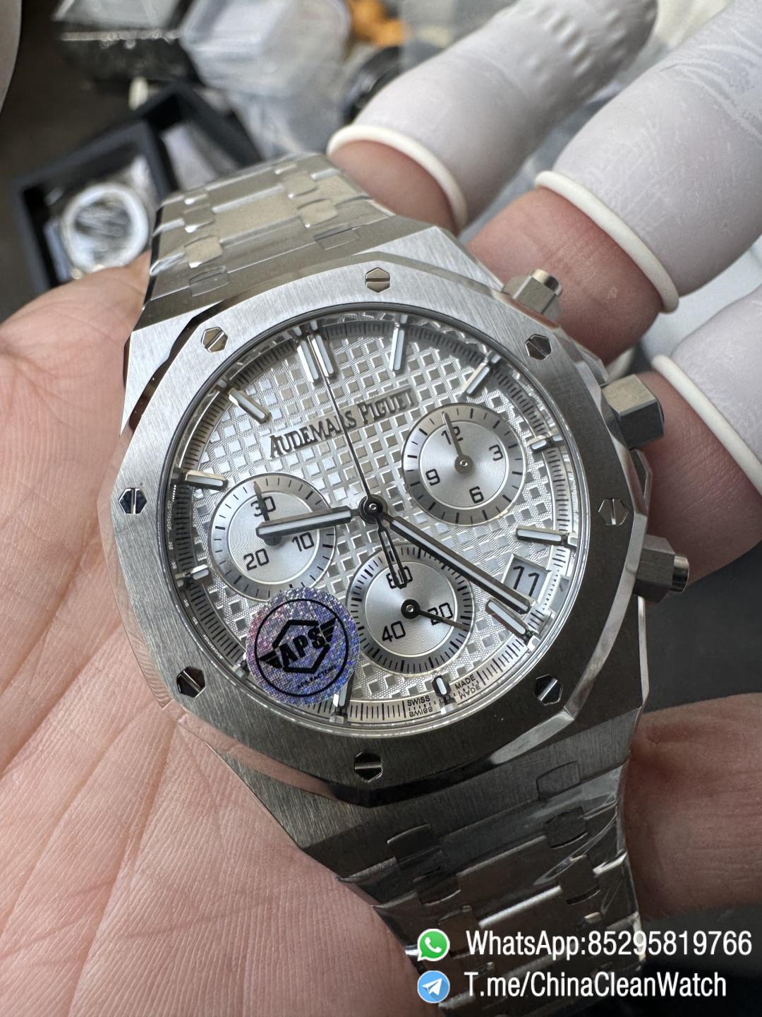 APS Factory Super Clone AP Royal Oak Chrono 26240 Silver Dial Stainless Steel Case and Bracelet SuperClone 4401 Movement 02 APS Factory Super Clone AP Royal Oak Chrono 26240 Silver Dial Stainless Steel Case and Bracelet SuperClone 4401 Movement 02