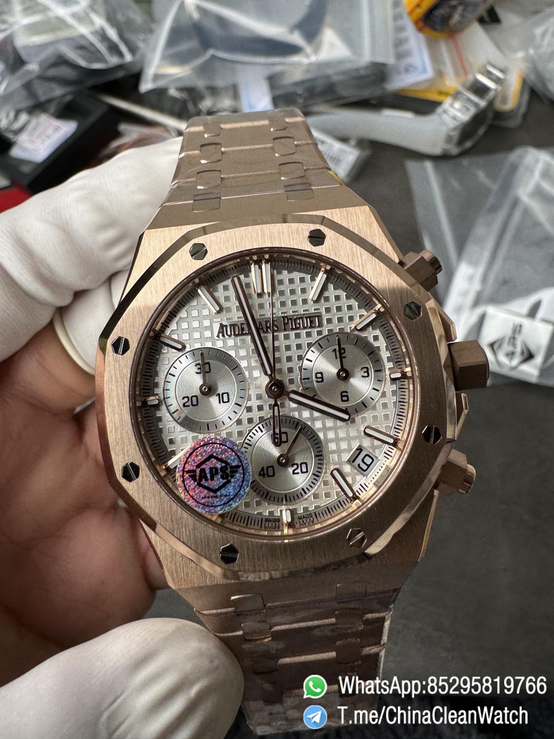 APS Factory Super Clone AP Royal Oak Chrono 26240 Silver Dial on Rose Gold Case and Bracelet SuperClone 4401 Movement 01 APS Factory Super Clone AP Royal Oak Chrono 26240 Silver Dial on Rose Gold Case and Bracelet SuperClone 4401 Movement 01