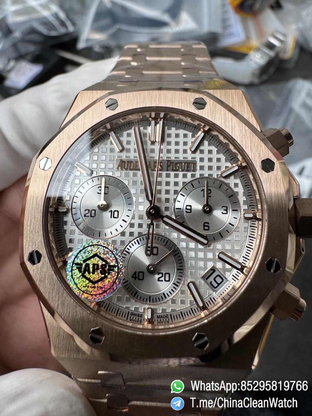 APS Factory Super Clone AP Royal Oak Chrono 26240 Silver Dial on Rose Gold Case and Bracelet SuperClone 4401 Movement 04 APS Factory Super Clone AP Royal Oak Chrono 26240 Silver Dial on Rose Gold Case and Bracelet SuperClone 4401 Movement 04
