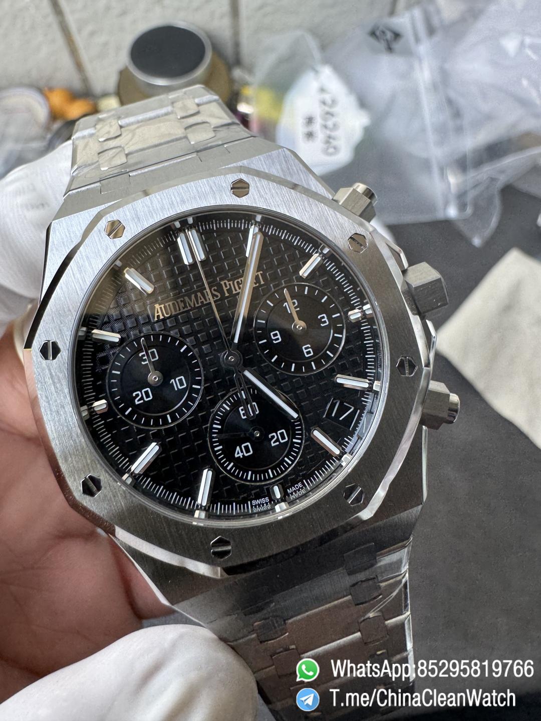 APS Factory Super Clone Royal Oak Chrono 26240 Black Dial on Stainless Steel Case and Bracelet SuperClone 4401 Movement 06 APS Factory Super Clone Royal Oak Chrono 26240 Black Dial on Stainless Steel Case and Bracelet SuperClone 4401 Movement 06