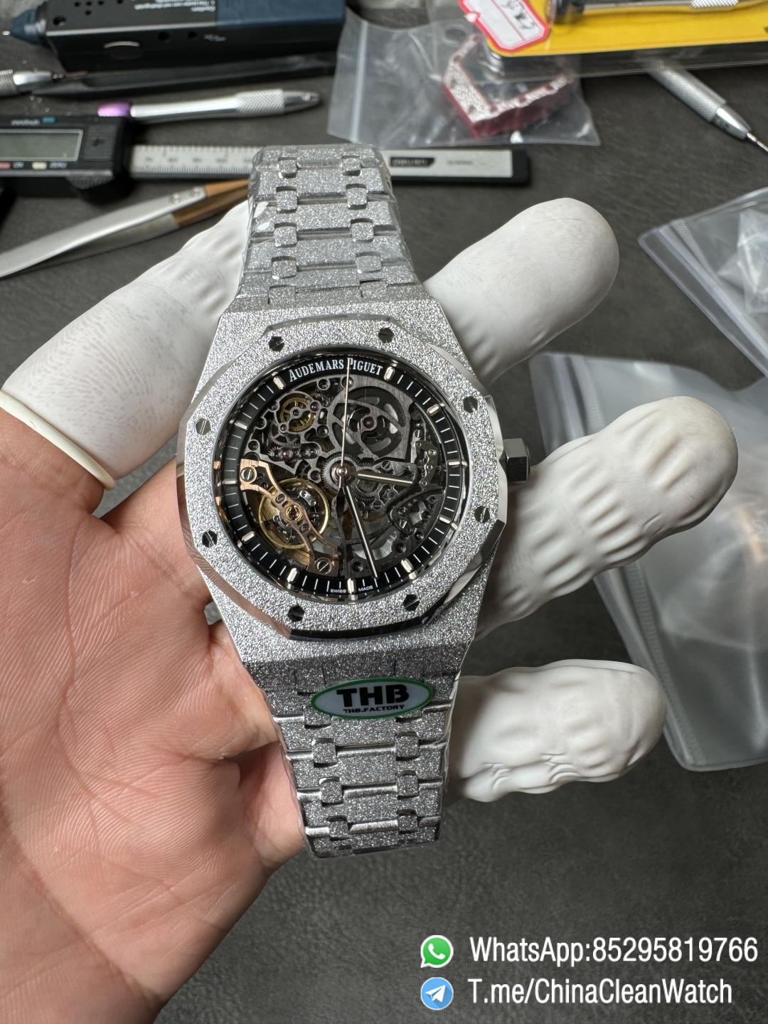 THB Factory Super Clone Royal Oak Openworked 15407 41mm Skeleton Dial Frosted Stainless Steel Case and Bracelet SA3132 V2 04 THB Factory Super Clone Royal Oak Openworked 15407 41mm Skeleton Dial Frosted Stainless Steel Case and Bracelet SA3132 V2 04