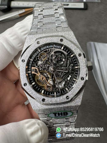 THB Factory Super Clone Royal Oak Openworked 15407 41mm Skeleton Dial Frosted Stainless Steel Case and Bracelet SA3132 V2 05