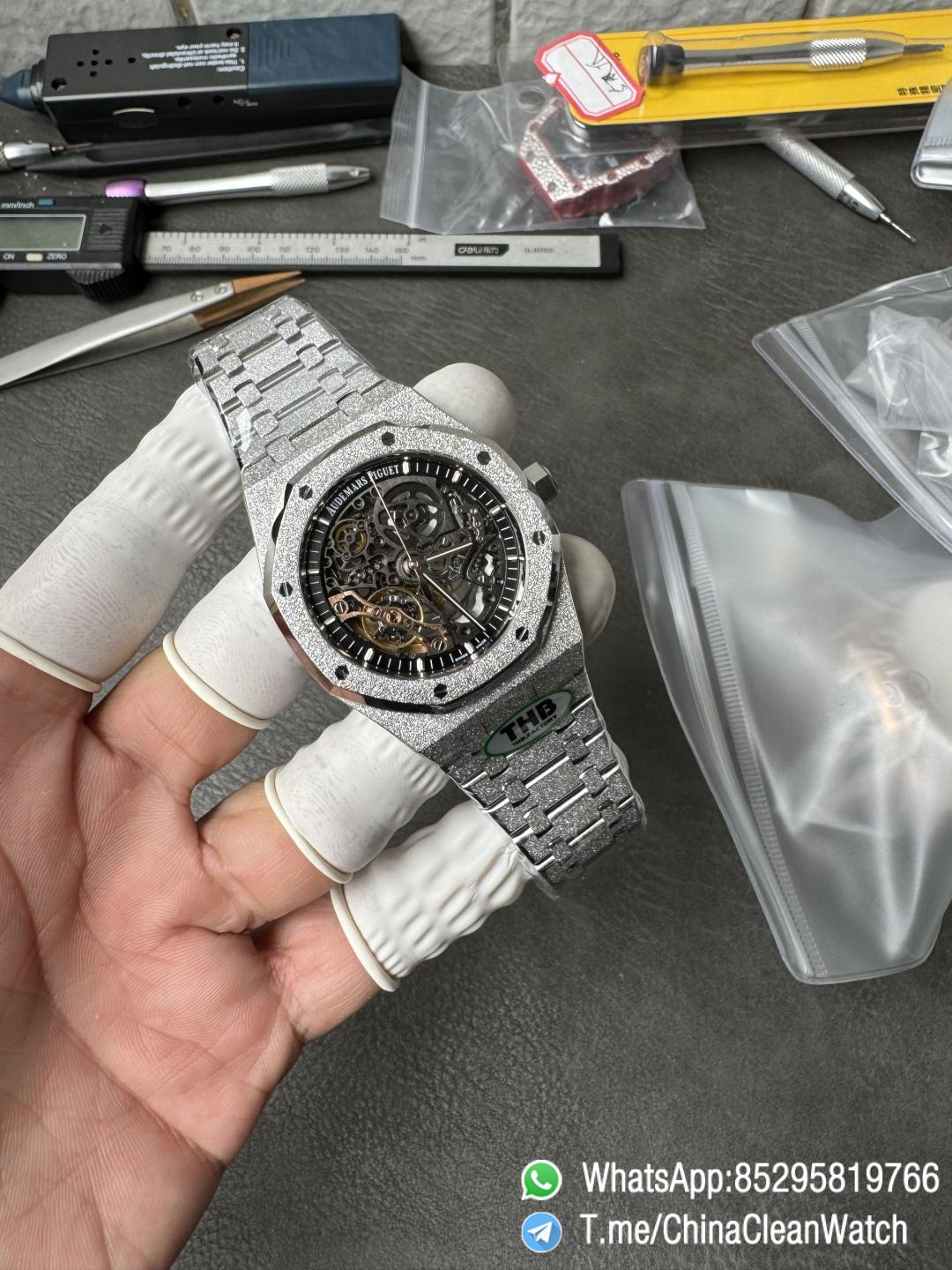 THB Factory Super Clone Royal Oak Openworked 15407 41mm Skeleton Dial Frosted Stainless Steel Case and Bracelet SA3132 V2 06 THB Factory Super Clone Royal Oak Openworked 15407 41mm Skeleton Dial Frosted Stainless Steel Case and Bracelet SA3132 V2 06