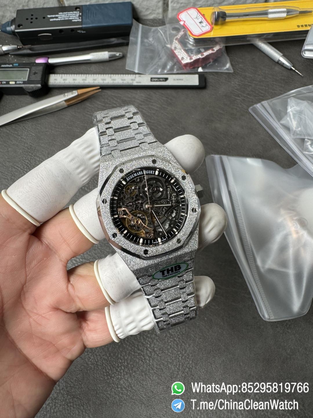 THB Factory Super Clone Royal Oak Openworked 15407 41mm Skeleton Dial Frosted Stainless Steel Case and Bracelet SA3132 V2 07 THB Factory Super Clone Royal Oak Openworked 15407 41mm Skeleton Dial Frosted Stainless Steel Case and Bracelet SA3132 V2 07