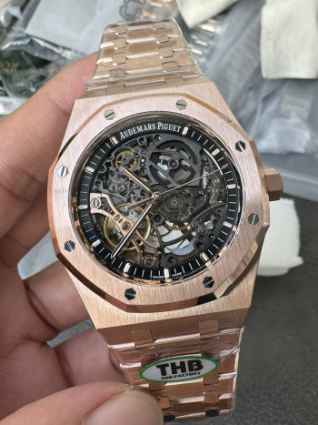THB Factory Super Clone Royal Oak Openworked 15407 41mm Skeleton Dial Rose Gold Case and Bracelet SA3132 V2 00