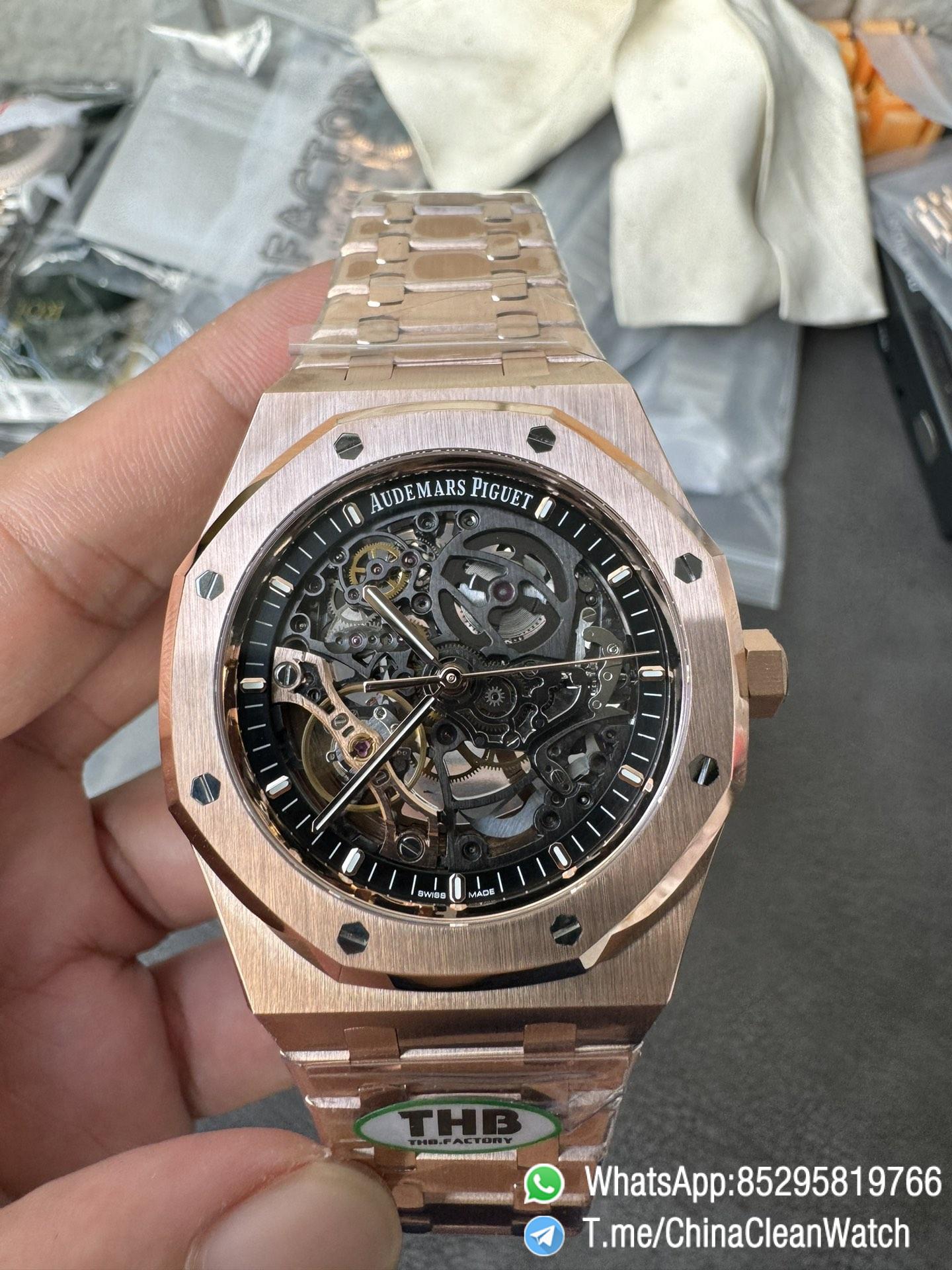 THB Factory Super Clone Royal Oak Openworked 15407 41mm Skeleton Dial Rose Gold Case and Bracelet SA3132 V2 02 THB Factory Super Clone Royal Oak Openworked 15407 41mm Skeleton Dial Rose Gold Case and Bracelet SA3132 V2 02