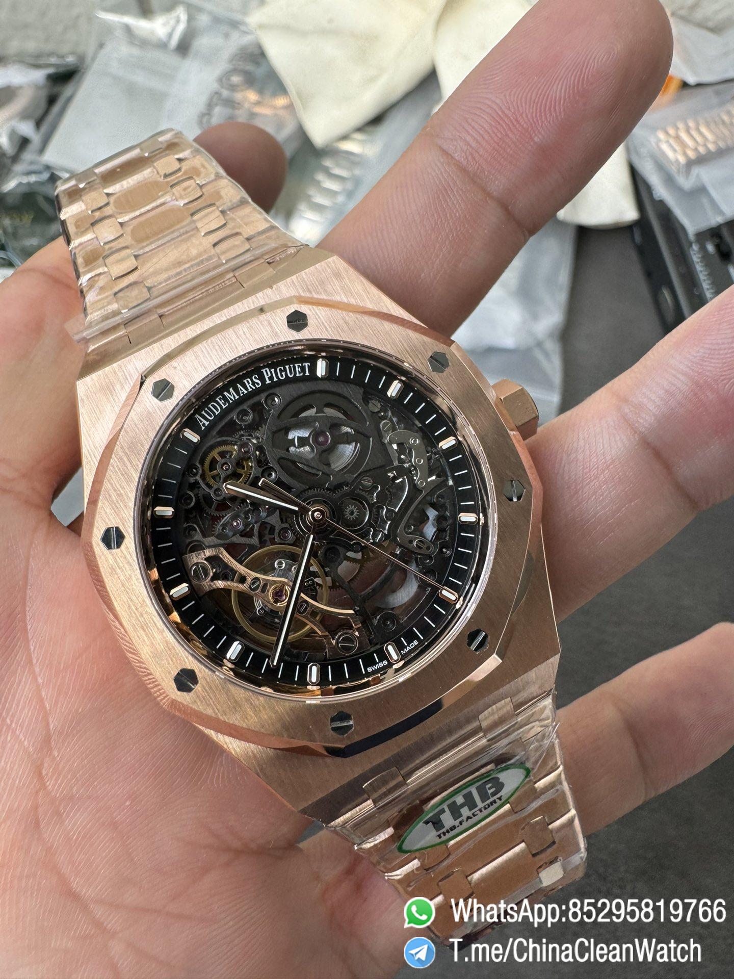 THB Factory Super Clone Royal Oak Openworked 15407 41mm Skeleton Dial Rose Gold Case and Bracelet SA3132 V2 05 THB Factory Super Clone Royal Oak Openworked 15407 41mm Skeleton Dial Rose Gold Case and Bracelet SA3132 V2 05