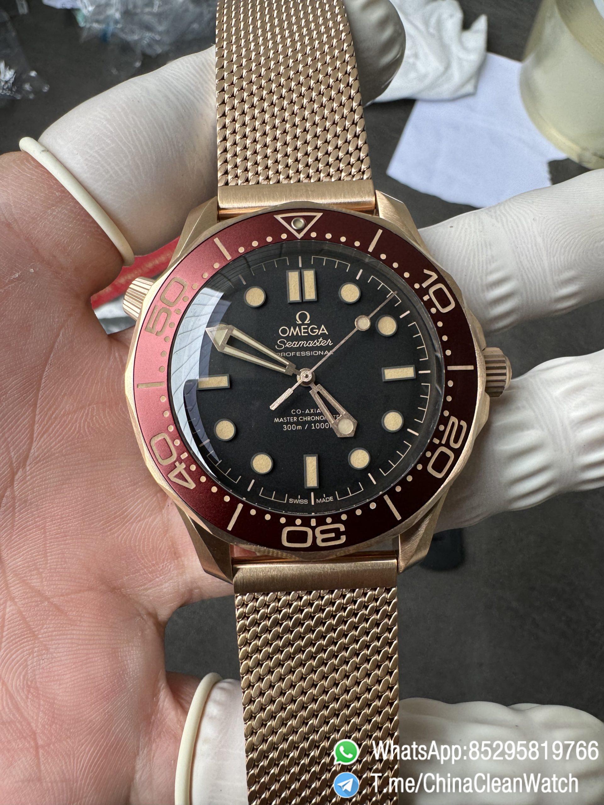 VS Factory Omega Seamaster Diver 300M Black Dial Burgundy Bezel Bronze Gold Case and Mesh Bracelet A8806 Movement 04 VS Factory Omega Seamaster Diver 300M Black Dial Burgundy Bezel Bronze Gold Case and Mesh Bracelet A8806 Movement 04