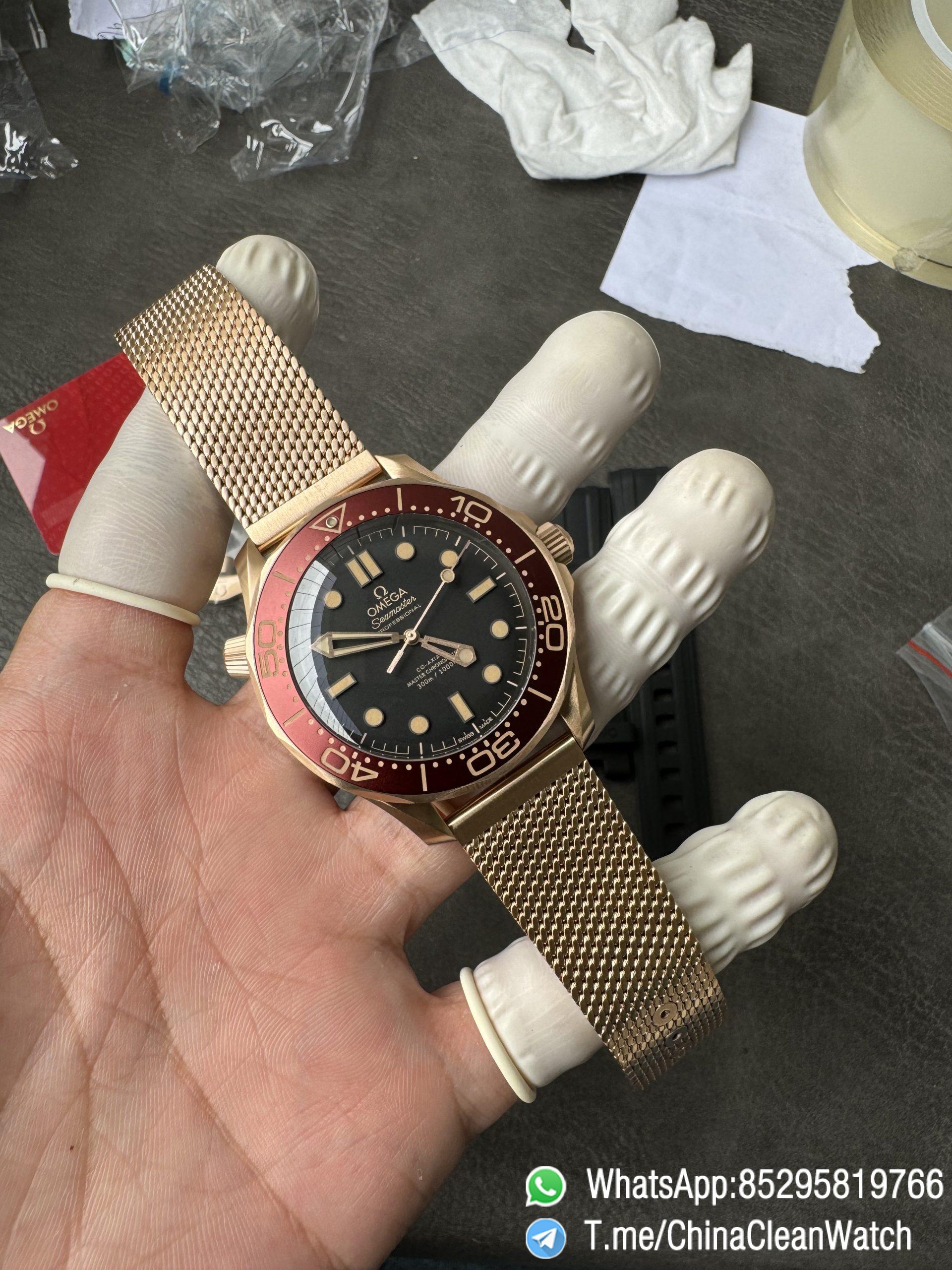 VS Factory Omega Seamaster Diver 300M Black Dial Burgundy Bezel Bronze Gold Case and Mesh Bracelet A8806 Movement 05 VS Factory Omega Seamaster Diver 300M Black Dial Burgundy Bezel Bronze Gold Case and Mesh Bracelet A8806 Movement 05