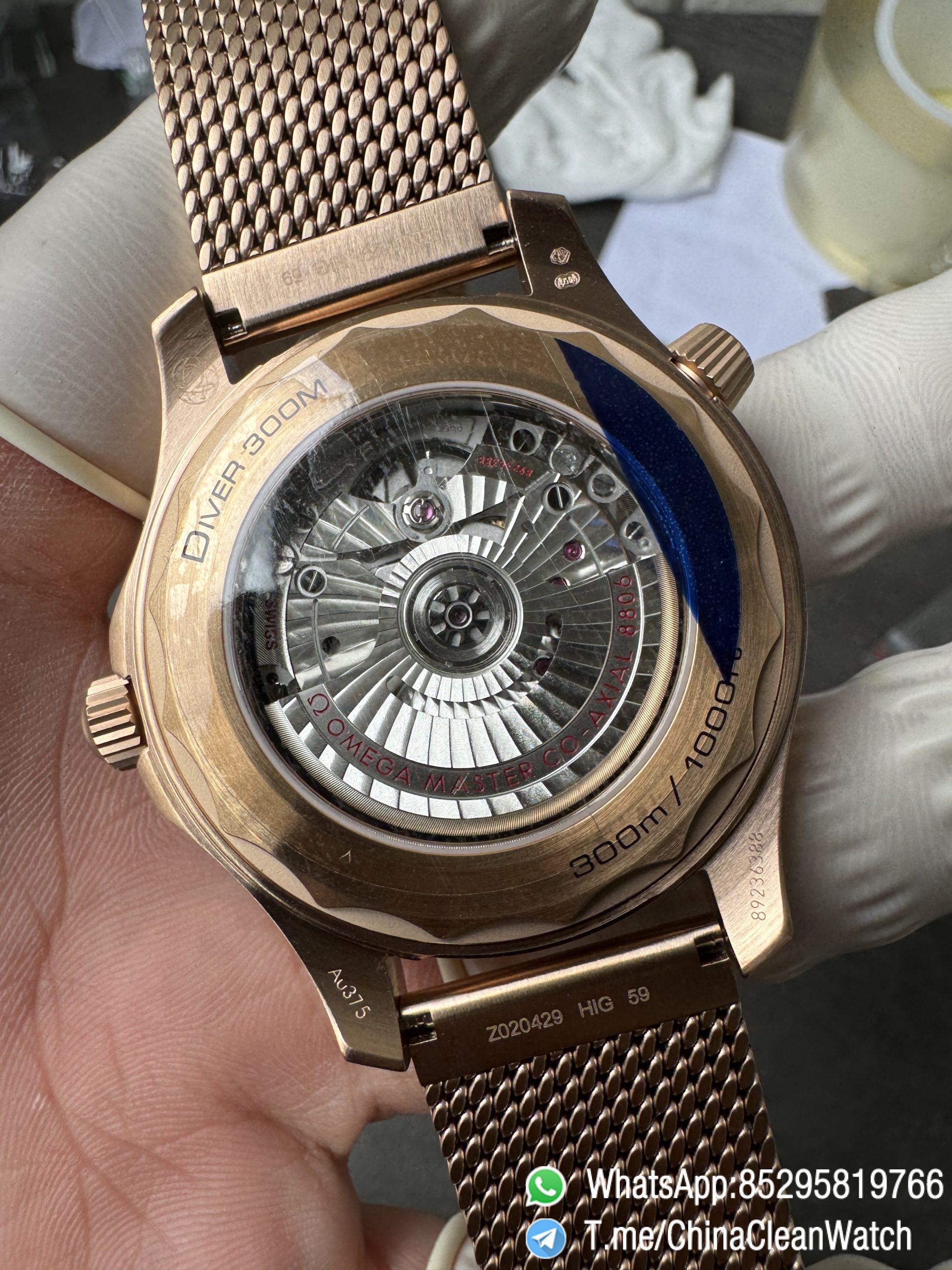 VS Factory Omega Seamaster Diver 300M Black Dial Burgundy Bezel Bronze Gold Case and Mesh Bracelet A8806 Movement 08 VS Factory Omega Seamaster Diver 300M Black Dial Burgundy Bezel Bronze Gold Case and Mesh Bracelet A8806 Movement 08