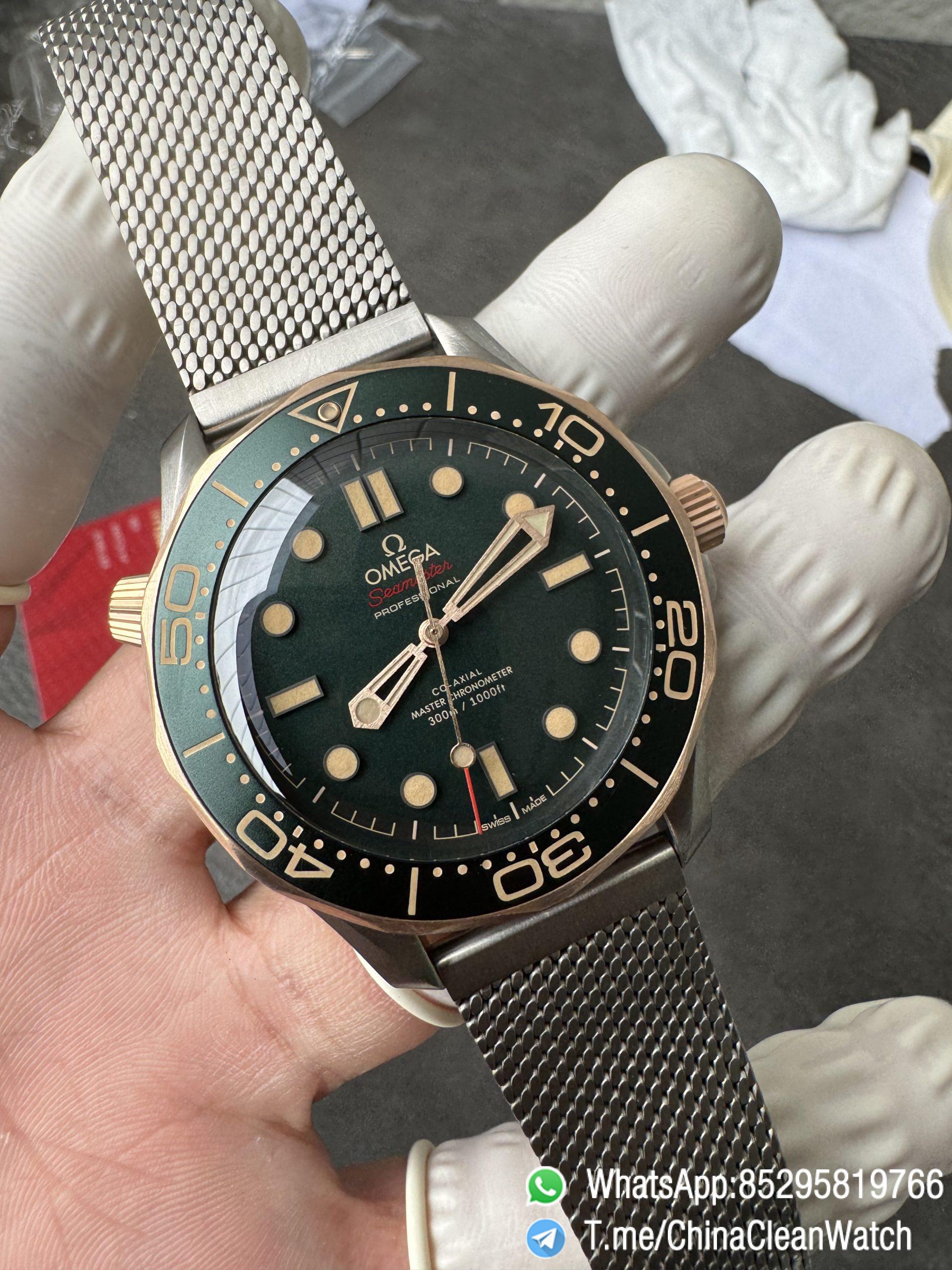VSF Omega Seamaster Diver 300M 42mm Green Dial Titanium Bronze Gold Case Titanium Mesh Bracelet SuperClone 8806 Movement 06 VSF Omega Seamaster Diver 300M 42mm Green Dial Titanium Bronze Gold Case Titanium Mesh Bracelet SuperClone 8806 Movement 06