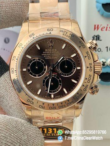 Clean Factory Certified Store QF Gain Weight Daytona 126505 Chocolate Dial Black Chrono Sub Dial Rose Gold Case and Oyster Bracelet Blue Luminous Indexs DD4131 Movement 00
