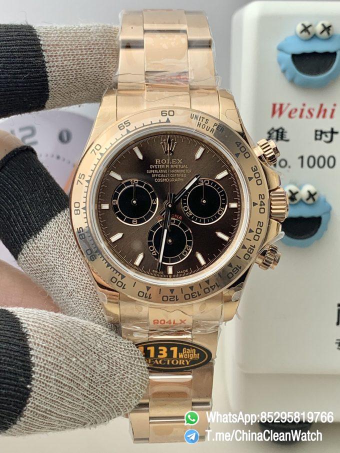 Clean Factory Certified Store QF Gain Weight Daytona 126505 Chocolate Dial Black Chrono Sub Dial Rose Gold Case and Oyster Bracelet Blue Luminous Indexs DD4131 Movement 01