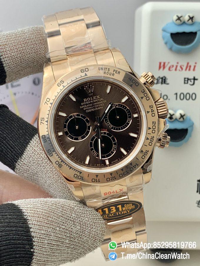 Clean Factory Certified Store QF Gain Weight Daytona 126505 Chocolate Dial Black Chrono Sub Dial Rose Gold Case and Oyster Bracelet Blue Luminous Indexs DD4131 Movement 02