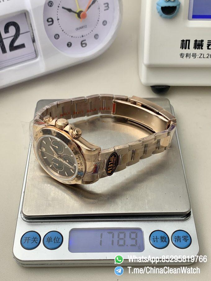Clean Factory Certified Store QF Gain Weight Daytona 126505 Chocolate Dial Black Chrono Sub Dial Rose Gold Case and Oyster Bracelet Blue Luminous Indexs DD4131 Movement 06