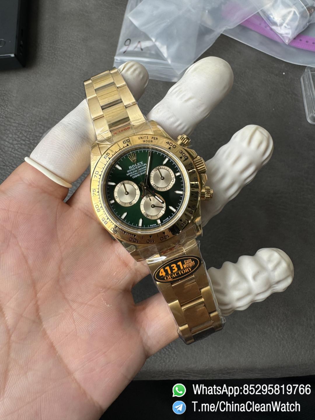 Clean Factory Certified Store QF Gain Weight Daytona 126508 Green Dial 18K Yellow Gold Plated Case and Oyster Bracelet Blue Luminous Indexs DD4131 Movement 02 Clean Factory Certified Store QF Gain Weight Daytona 126508 Green Dial 18K Yellow Gold Plated Case and Oyster Bracelet Blue Luminous Indexs DD4131 Movement 02