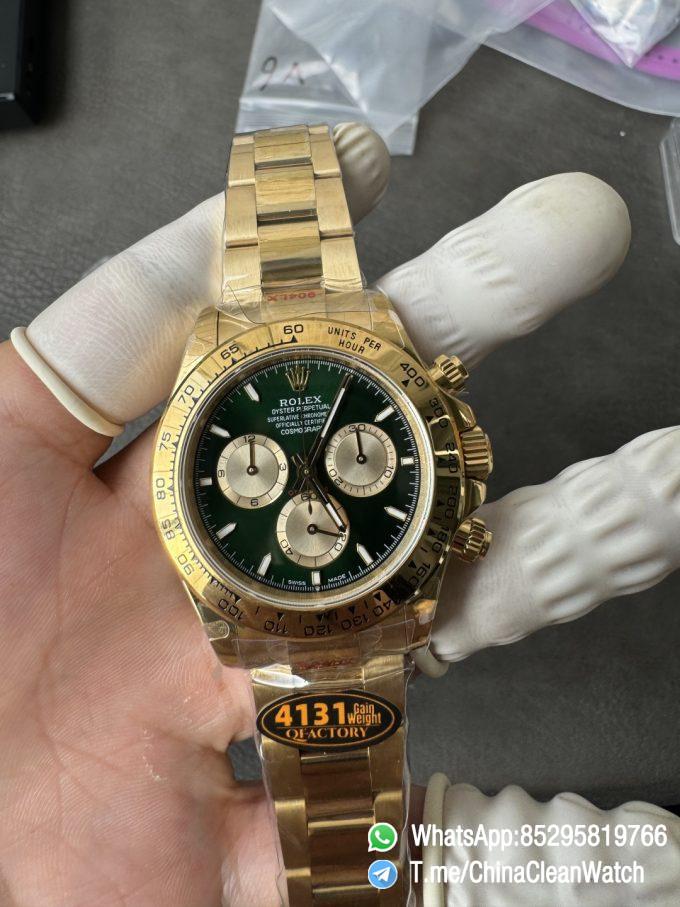 Clean Factory Certified Store QF Gain Weight Daytona 126508 Green Dial 18K Yellow Gold Plated Case and Oyster Bracelet Blue Luminous Indexs DD4131 Movement 04