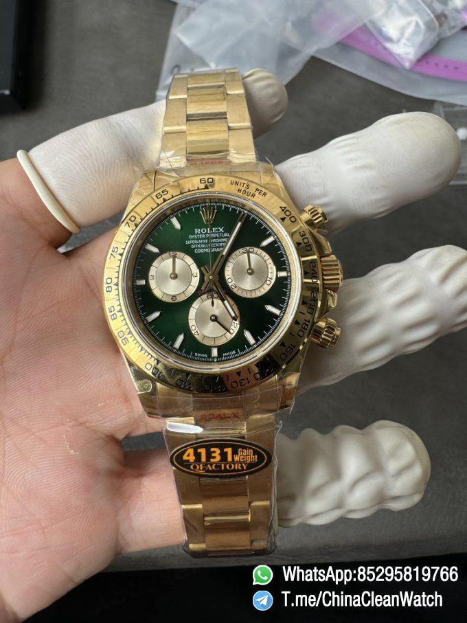 Clean Factory Certified Store QF Gain Weight Daytona 126508 Green Dial 18K Yellow Gold Plated Case and Oyster Bracelet Blue Luminous Indexs DD4131 Movement 05