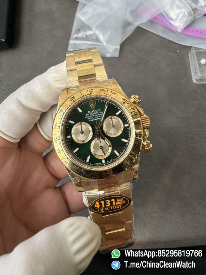 Clean Factory Certified Store QF Gain Weight Daytona 126508 Green Dial 18K Yellow Gold Plated Case and Oyster Bracelet Blue Luminous Indexs DD4131 Movement 06