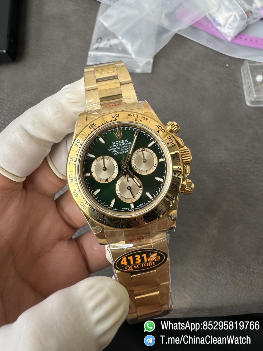 Clean Factory Certified Store QF Gain Weight Daytona 126508 Green Dial 18K Yellow Gold Plated Case and Oyster Bracelet Blue Luminous Indexs DD4131 Movement 06 Clean Factory Certified Store QF Gain Weight Daytona 126508 Green Dial 18K Yellow Gold Plated Case and Oyster Bracelet Blue Luminous Indexs DD4131 Movement 06