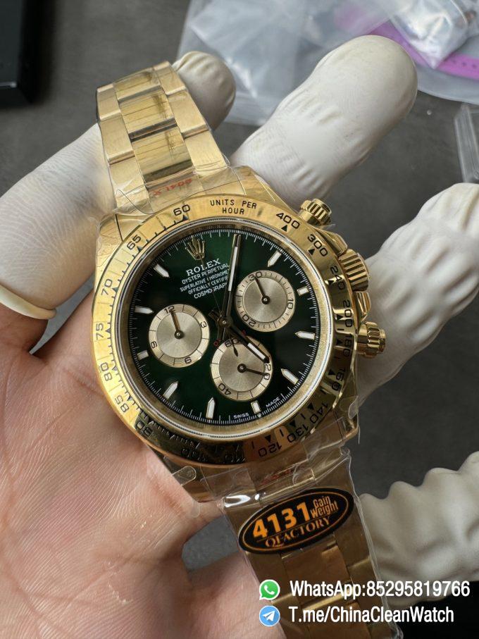 Clean Factory Certified Store QF Gain Weight Daytona 126508 Green Dial 18K Yellow Gold Plated Case and Oyster Bracelet Blue Luminous Indexs DD4131 Movement 07