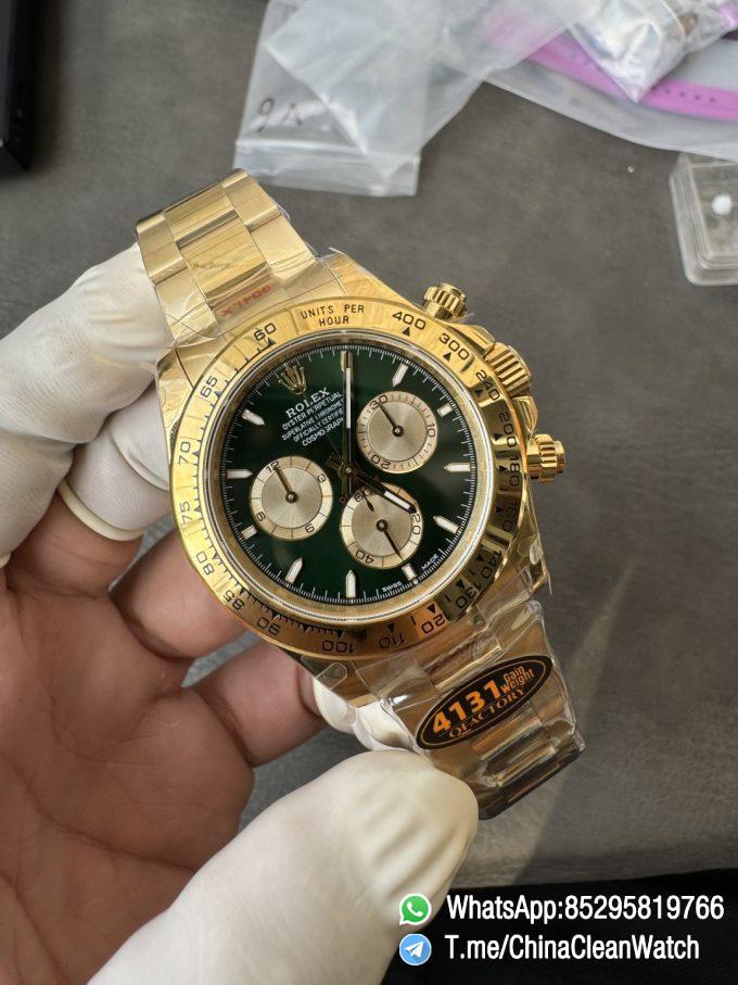 Clean Factory Certified Store QF Gain Weight Daytona 126508 Green Dial 18K Yellow Gold Plated Case and Oyster Bracelet Blue Luminous Indexs DD4131 Movement 08