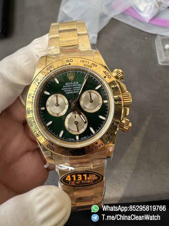 Clean Factory Certified Store QF Gain Weight Daytona 126508 Green Dial 18K Yellow Gold Plated Case and Oyster Bracelet Blue Luminous Indexs DD4131 Movement 09