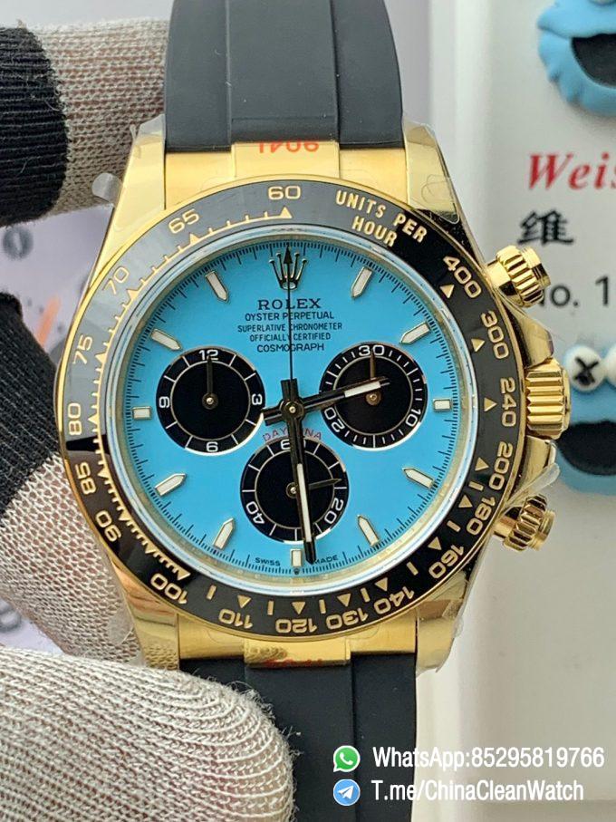Clean Factory Certified Store QF Gain Weight Daytona 126518LN Turquoise Blue and Black Dial Yellow Gold Case Black Ceramic Bezel Oysterflex Strap Blue Luminous Indexs DD4131 Movement 00