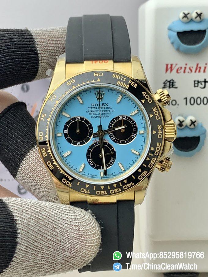 Clean Factory Certified Store QF Gain Weight Daytona 126518LN Turquoise Blue and Black Dial Yellow Gold Case Black Ceramic Bezel Oysterflex Strap Blue Luminous Indexs DD4131 Movement 01