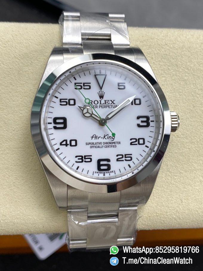 Clean Factory Watches Authorized Store C Factory Air King 114200 White Dial Green Second Hand 904L Steel Case Bracelet VR3230 Movement 00