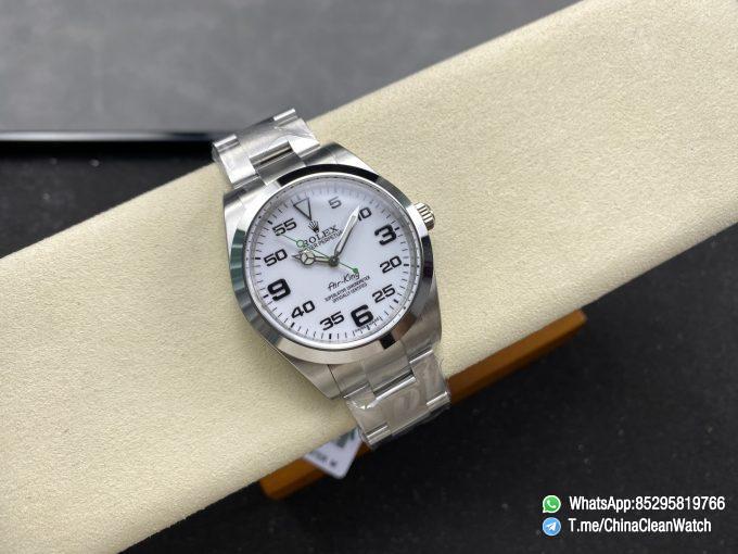 Clean Factory Watches Authorized Store C Factory Air King 114200 White Dial Green Second Hand 904L Steel Case Bracelet VR3230 Movement 01