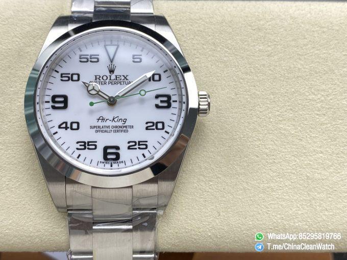 Clean Factory Watches Authorized Store C Factory Air King 114200 White Dial Green Second Hand 904L Steel Case Bracelet VR3230 Movement 02