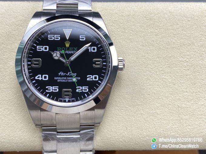 Clean Factory Watches Authorized Store C Factory Air King 126900 Black Dial Green Second Hand 904L Steel Case Bracelet VR3230 Movement 02