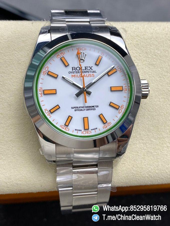 Clean Factory Watches Authorized Store C Factory Rolex Milgauss 40mm White Dial Orange Index and Lightning Second Hand Super Clone 3131 Carlibre 000