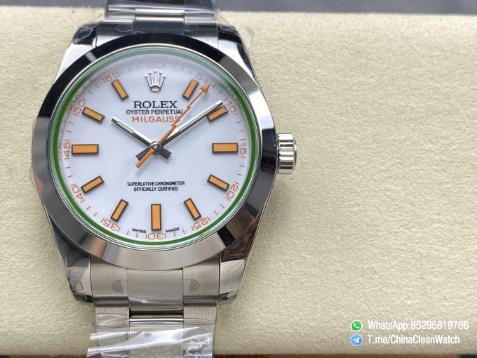 Clean Factory Watches Authorized Store C Factory Rolex Milgauss 40mm White Dial Orange Index and Lightning Second Hand Super Clone 3131 Carlibre 03