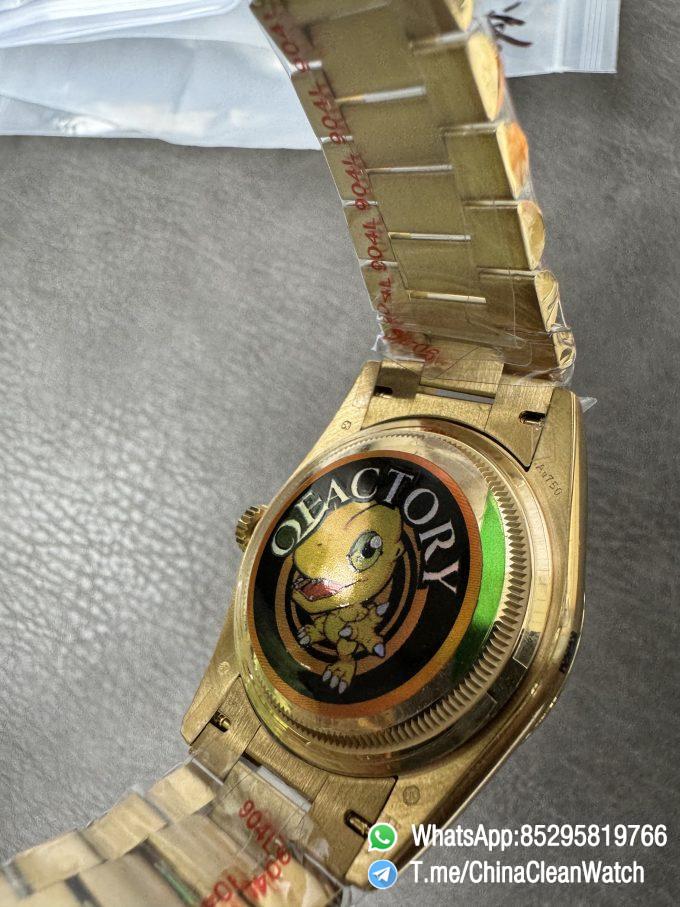 Clean Factory Watches QF Gain Weight 156g Day Date 36mm M128238 0069 Yellow Gold Case Green Ombre Diamonds Dial A2836 Movement 09