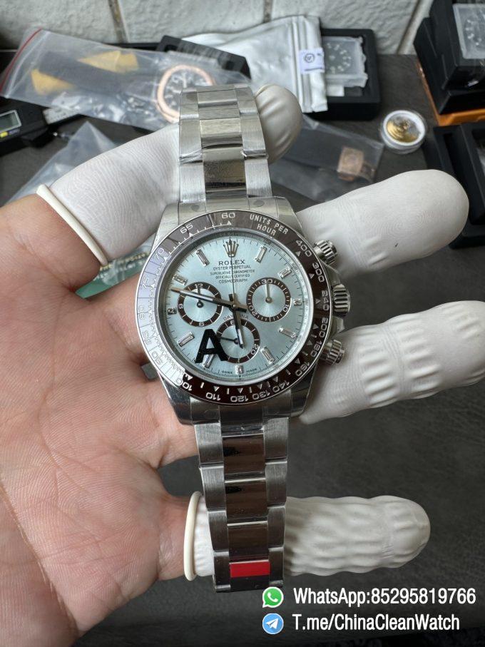 Clean Factory Watches VSF Daytona 126506 Gain Weight 164g Ice Blue Dial Diamonds Indexes Brown Ceramic Bezel DD4131 Caliber 904L Oyster Bracelet 02