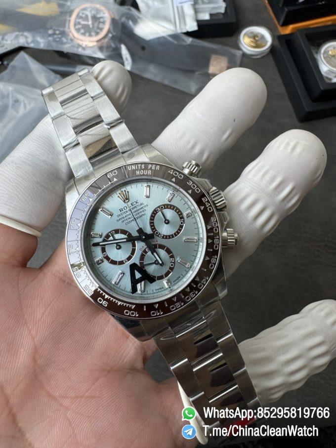 Clean Factory Watches VSF Daytona 126506 Gain Weight 164g Ice Blue Dial Diamonds Indexes Brown Ceramic Bezel DD4131 Caliber 904L Oyster Bracelet 05