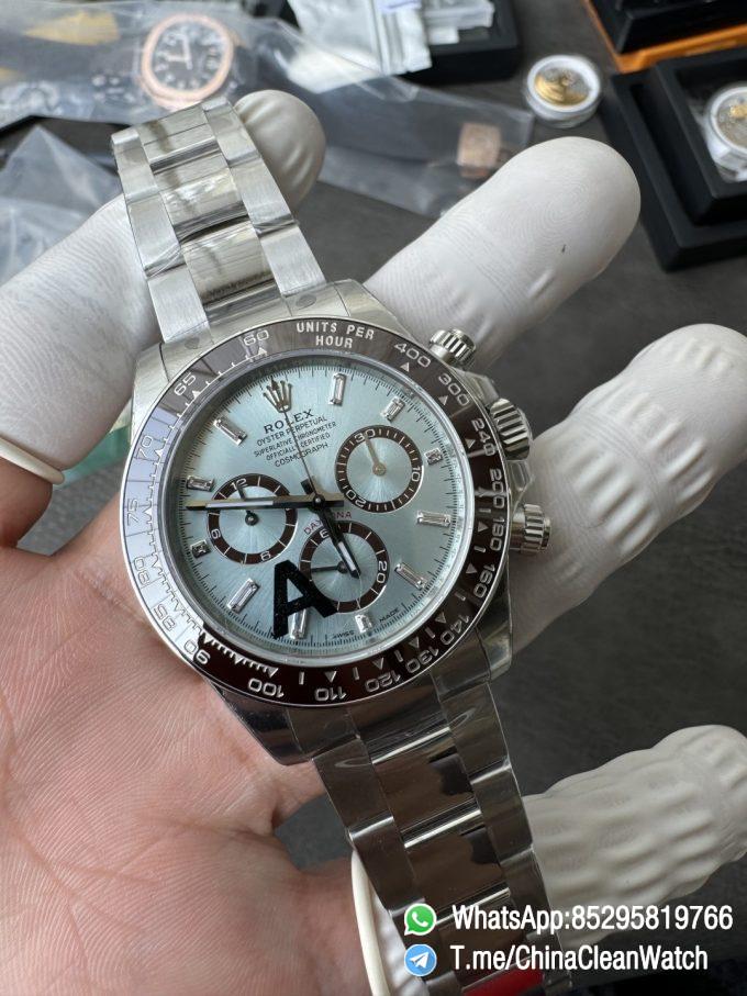 Clean Factory Watches VSF Daytona 126506 Gain Weight 164g Ice Blue Dial Diamonds Indexes Brown Ceramic Bezel DD4131 Caliber 904L Oyster Bracelet 06