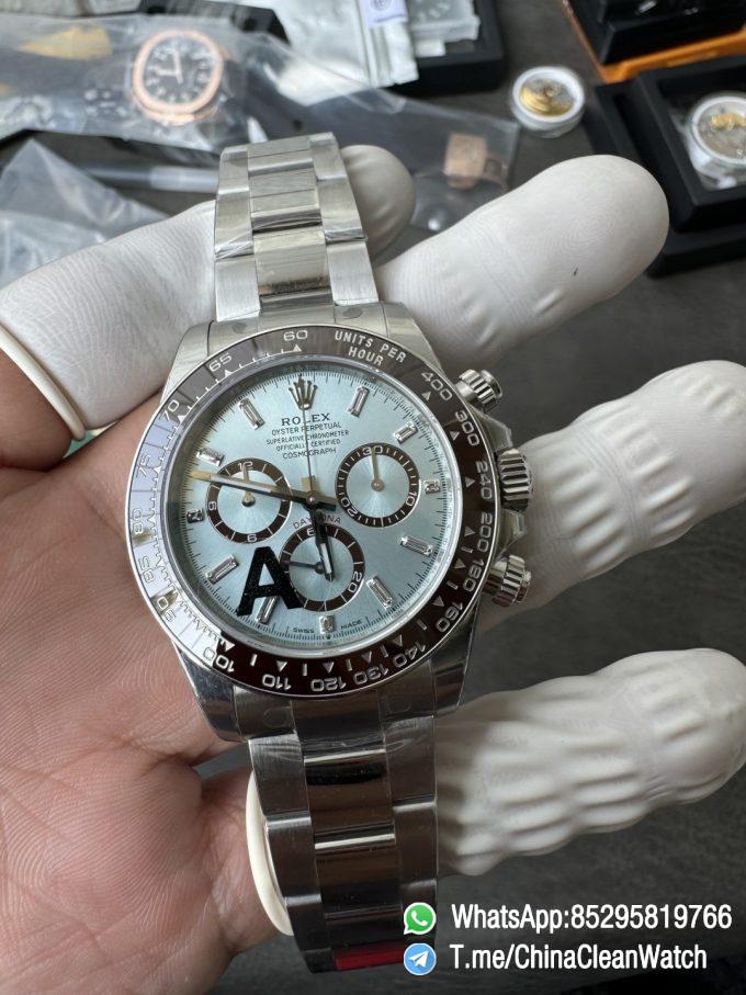 Clean Factory Watches VSF Daytona 126506 Gain Weight 164g Ice Blue Dial Diamonds Indexes Brown Ceramic Bezel DD4131 Caliber 904L Oyster Bracelet 07