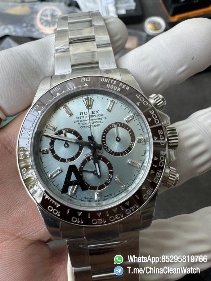 Clean Factory Watches VSF Daytona 126506 Gain Weight 164g Ice Blue Dial Diamonds Indexes Brown Ceramic Bezel DD4131 Caliber 904L Oyster Bracelet 09