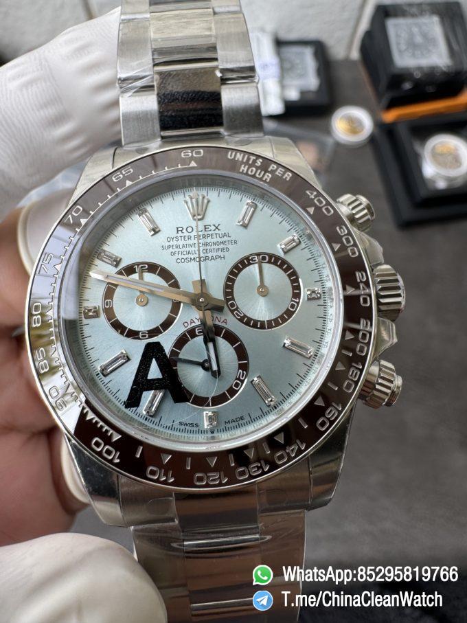 Clean Factory Watches VSF Daytona 126506 Gain Weight 164g Ice Blue Dial Diamonds Indexes Brown Ceramic Bezel DD4131 Caliber 904L Oyster Bracelet 10