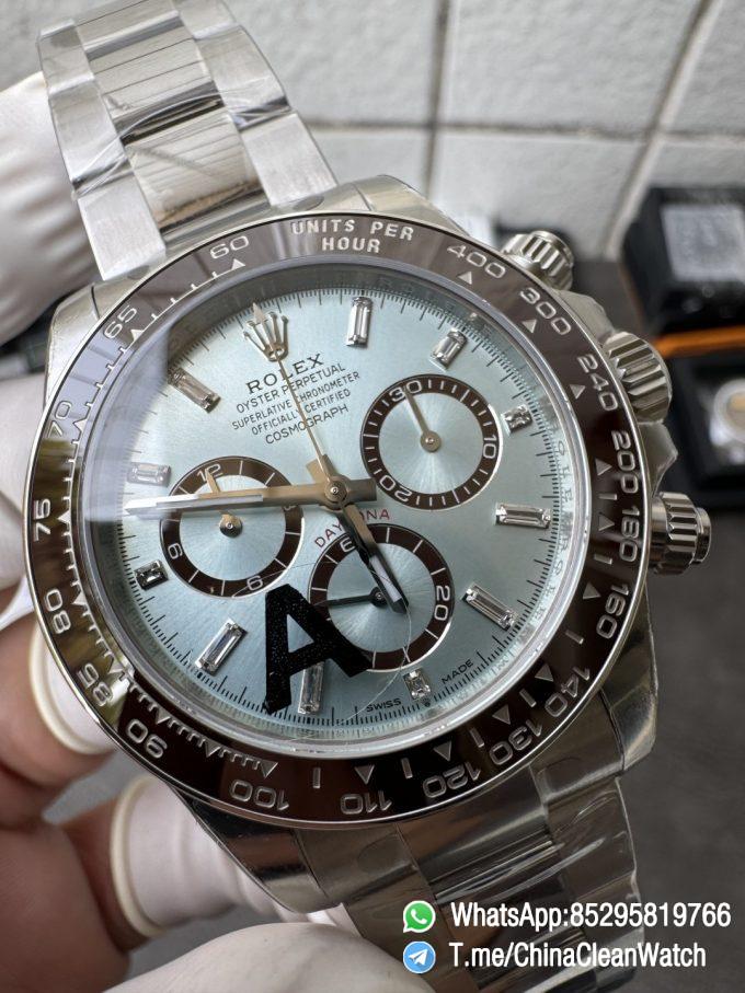 Clean Factory Watches VSF Daytona 126506 Gain Weight 164g Ice Blue Dial Diamonds Indexes Brown Ceramic Bezel DD4131 Caliber 904L Oyster Bracelet 11