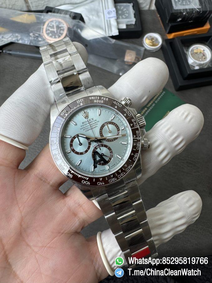 Clean Factory Watches VSF Daytona 126506 Gain Weight 164g Ice Blue Dial Luminos Indexes Brown Ceramic Bezel DD4131 Caliber 904L Oyster Bracelet 05