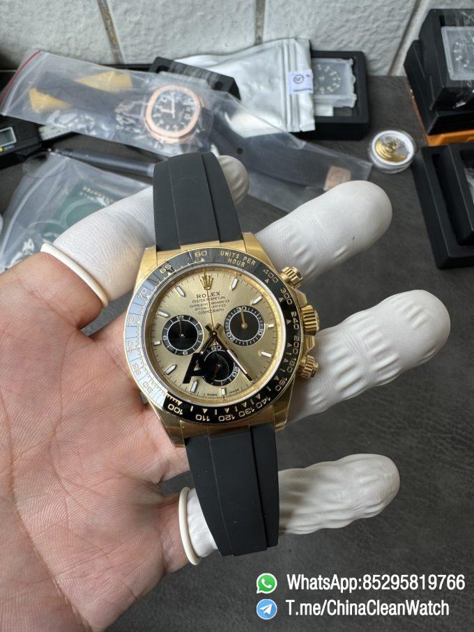 Clean Factory Watches VSF Gain Weight 137g Daytona 126518 Yellow Gold Dial Black Center Chrono Dial Luminos Indexes DD4131 Caliber Oysterflex Strap 01