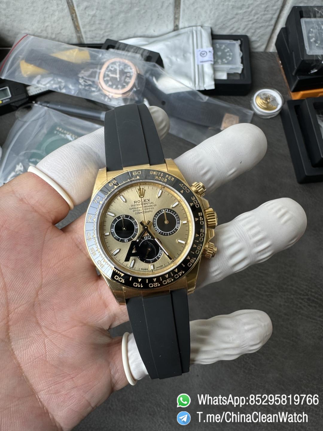 Clean Factory Watches VSF Gain Weight 137g Daytona 126518 Yellow Gold Dial Black Center Chrono Dial Luminos Indexes DD4131 Caliber Oysterflex Strap 01 Clean Factory Watches VSF Gain Weight 137g Daytona 126518 Yellow Gold Dial Black Center Chrono Dial Luminos Indexes DD4131 Caliber Oysterflex Strap 01