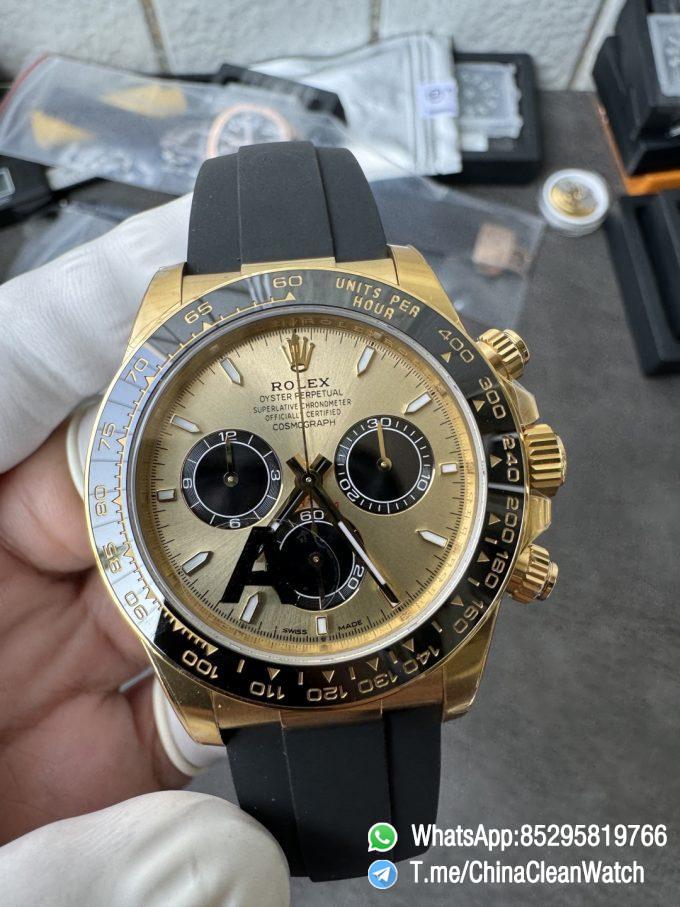 Clean Factory Watches VSF Gain Weight 137g Daytona 126518 Yellow Gold Dial Black Center Chrono Dial Luminos Indexes DD4131 Caliber Oysterflex Strap 04