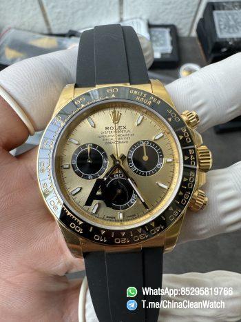 Clean Factory Watches VSF Gain Weight 137g Daytona 126518 Yellow Gold Dial Black Center Chrono Dial Luminos Indexes DD4131 Caliber Oysterflex Strap 05