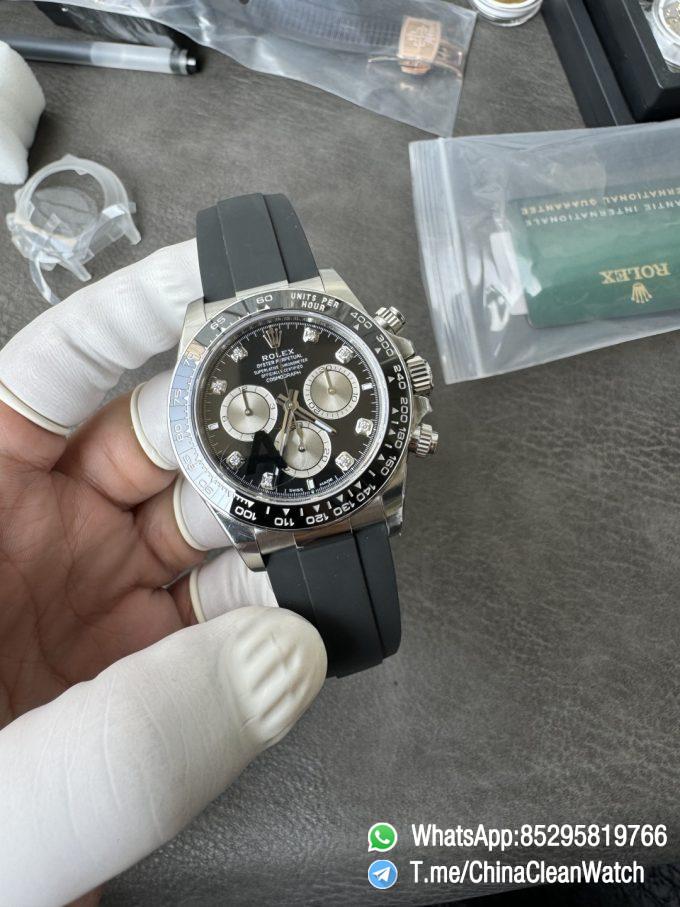 Clean Factory Watches VSF Gain Weight 137g Daytona 126519 Black Dial Silver Center Chrono Dial Diamonds Indexes DD4131 Caliber Oysterflex Strap 01
